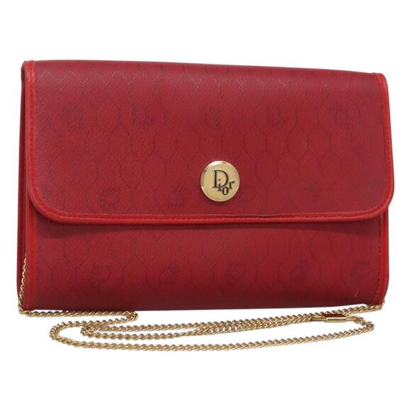 DIOR Honeycomb Canvas Chain Shoulder Bag Pvc Red Gold - Picture 1 of 12